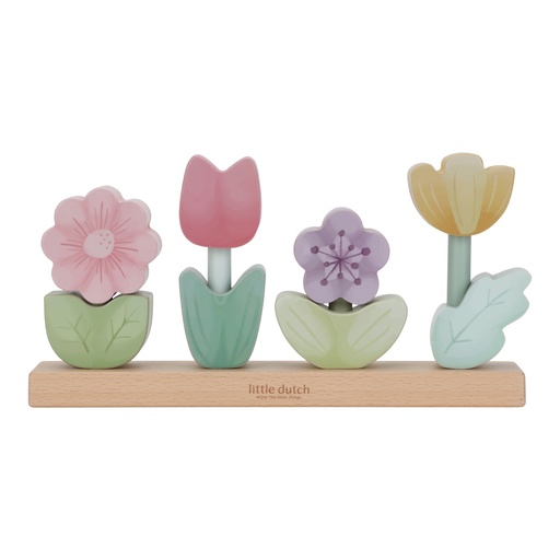 [490637] Little Dutch | Stapelpyramide Fairy Garden Bloemen Stapelaar Hout Roze +12m
