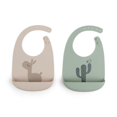 [430228] SLABBETJE, Silicone Bib 2-Pack, Lalee, sand/green, siliconen, 19x27cm, met kruimelv., waterdicht, 2 stuk(s), 2024