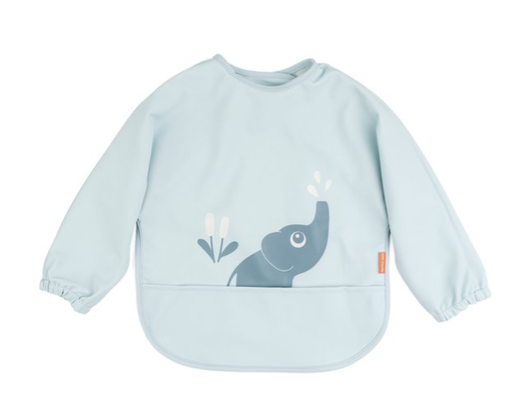 [430230] SLABBETJE, Sleeved Pocket Bib, Elphee, blue, velcrosl., 72x34cm, met mouwen, kruimelv., waterdicht, 1 stuk(s), 2024