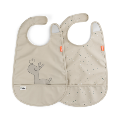 [430237] SLABBETJE, Bib W/Velcro 2-Pack, Lalee, sand, velcrosluiting, 26.5x42cm, met kruimelv., waterdicht, 2 stuk(s), 2024