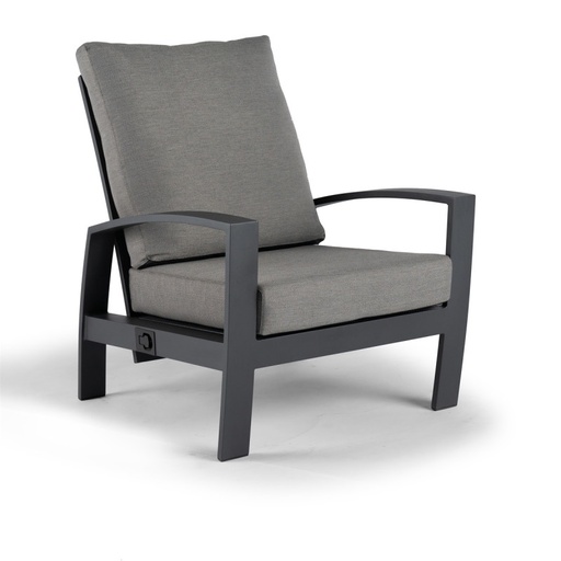[426607] ZETEL/STOEL, Valencia, loungesstoel, 88 x 88 x 73 cm, charcoal, zwart/grijs, alu frame, verstelbare rug, incl. 2 kussens
