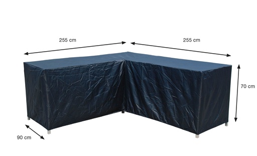 [270207] AFDEKHOES, Coverit, L-vormige loungeset, 255/255x90xH70cm, grijs, polyester, waterafstotend, elastieken hoeken