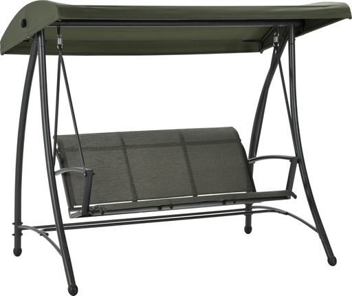 [399496] BANK, Rubens, schommelbank, 3-zit, 175 x 122 x 205 cm, carbon black/moss green, grijs/groen, metaal/textileen