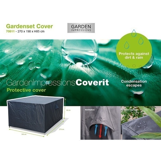 [408720] AFDEKHOES, Coverit, voor tuinset, 270 x 190 x 85 cm, grijs, uni, polyester, waterafstotend, elastieken hoeken