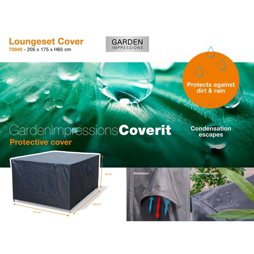 [418107] AFDEKHOES, Coverit, voor loungeset, 205 x 175 x 65 cm, grijs, uni, polyester, waterafstotend, elastieken hoeken