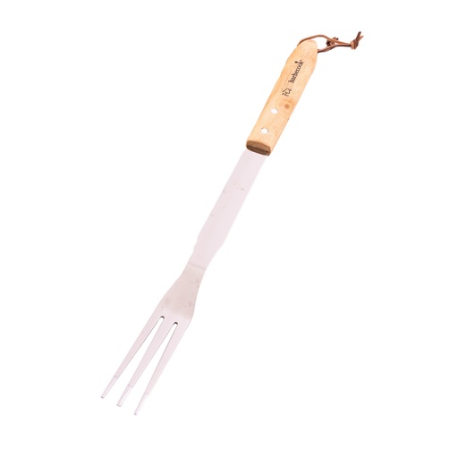 [9722] BARBECUEVORK, 3 x 2 x 46 cm, zilver/bruin, tanden: rvs, met handvat: rubberhout, 1 stuk(s)
