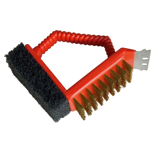 [21540] BARBECUEBORSTEL, 3 in 1 Borstel, 1.8 x 8 x 6 cm, rood, staalwol/rvs, met handvat