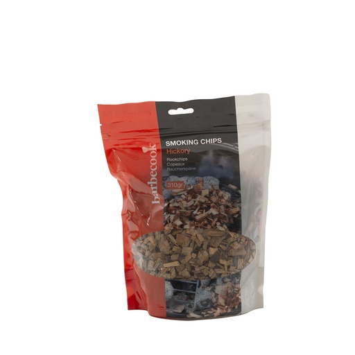 [176411] HOUTSNIPPERS, rookchips, Hickory, voor rookovens, gas- en houtskoolbarbecues, voor extra smaaktoets, +/- 330 g