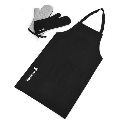 [233732] BARBECUESCHORT, zwart, 100% katoen, met aluminiumisolatie, met handschoenen: L 40 cm, per set