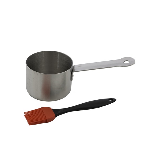 [444529] BARBECUEPAN, sauspan, 10.5 x 7.5 x 23 cm, zilver, rvs, met handvat, inclusief marineerborstel, 1 stuk(s)