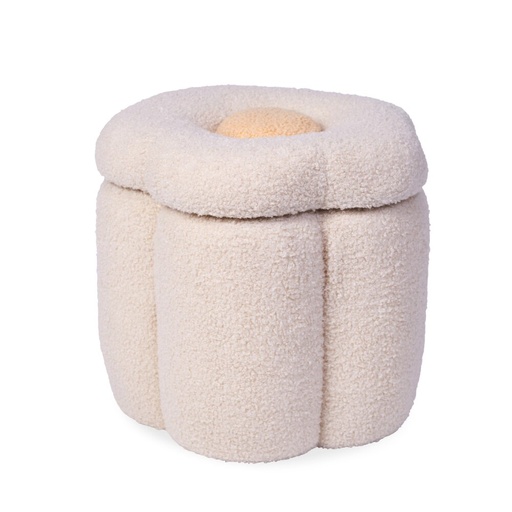 [360516] KINDERPOEF, opbergmand met deksel, bloem, ecru|offwhite.