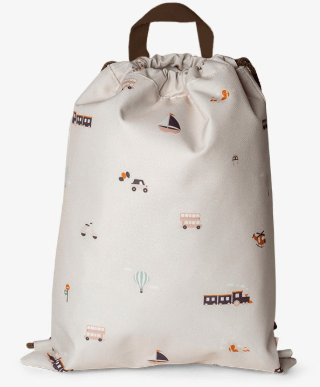 [479260] TURNZAK, drawstring wet pack, vehicles, ecru|blauw, print, 23x29x8cm, 24bts 