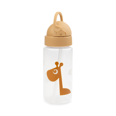 [430274] Done by deer | DRINKBEKER, 350 ml, Straw Bottle, Raffi, mustard, print giraf, PP, deksel, rietje, 1 stuk(s), 24