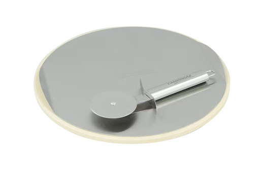 [326104] PIZZASTEEN, Culinary Modular Pizza Stone, 29 cm, ecru, rvs/keramiek, rond, universeel, inclusief pizzasnijder