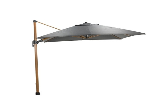 [399518] PARASOL, Hawaii Big Pole, 350 x 350 cm, donker grijs, freepole, alu frame, teak look, 8 baleinen, 360° draai/kantelb