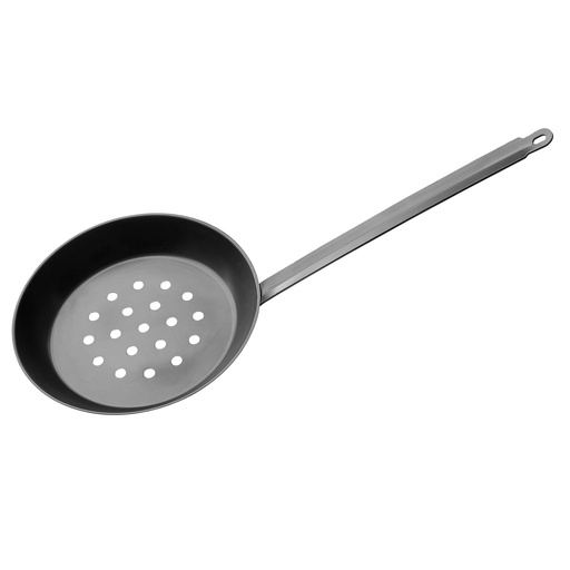 [153250] KASTANJEPAN, zwart, dia 27 cm, gelakt staal, steel: L 35 cm, pan voor het roosteren van kastanjes