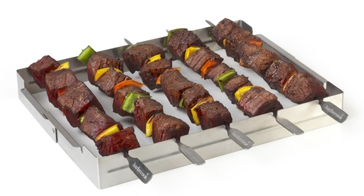 [233722] BROCHETTENAALDEN, 5 pennen op houder, rvs, 33.5 x 26.5 x 4.5 cm, brochetten kunnen gemakkelijk gedraaid worden