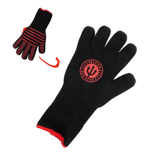 [444477] BARBECUEHANDSCHOEN, Premium Handschoenen Red Devils, zwart/rood, logo Rode