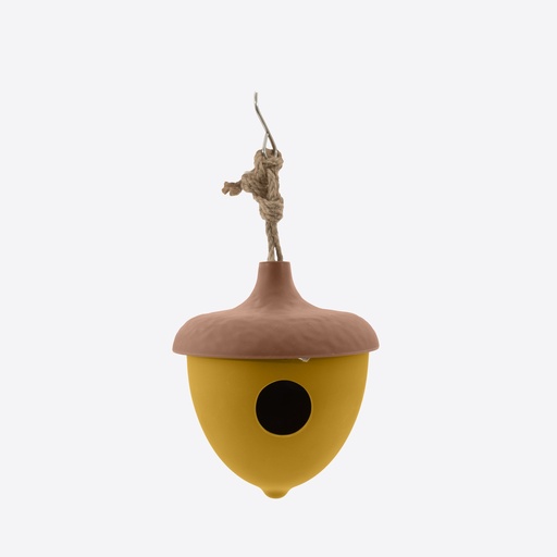 [444510] Point-Virgule | Vogelhuisje Bamboevezel Vorm Eikel Hanglus Okergeel 16,4x18,7cm