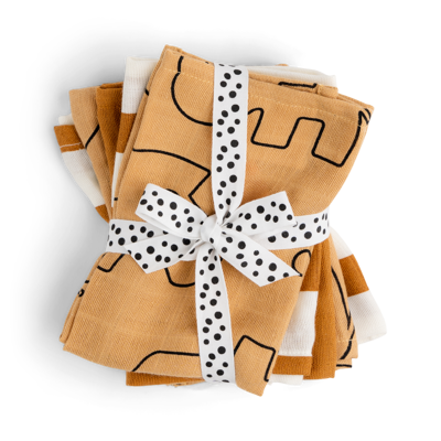 [430328] MONDDOEK, 30x30cm, Deer Friends, mustard, Wash cloth 5-Pack, aop dieren /uni/aop strepen, tetra, 5 stuk(s), 2024