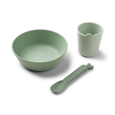 [447998] EETSET, Kiddish First Meal Set, green, groen, uni, PP, 3 delig:, kom, lepel, drinkbeker, 2024