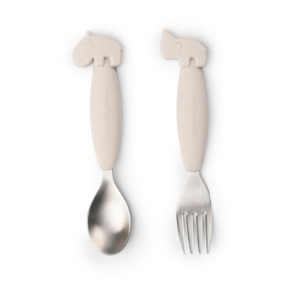 [456621] LEPEL/VORK, 2 delig, Easy-Grip Spoon And Fork Set, Deer Friends, sand, ecru, uni, van 12 maand, bestek, 2024