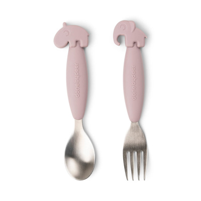 [456622] LEPEL/VORK, 2 delig, Easy-Grip Spoon And Fork Set, Deer Friends, powder, roze, uni, van 12 maand, bestek, 2024