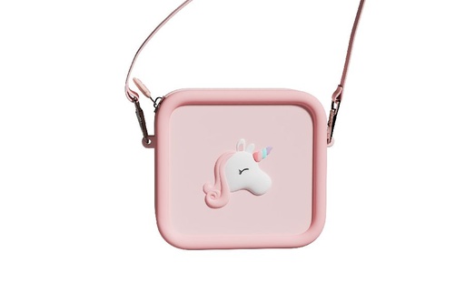 [486068] OPBERGTAS, zoo bag, unicorn, met print unicorn, siliconen, met riem, 13x14 cm, per stuk
