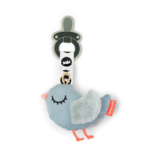 [456702] Done By Deer | Fopspeendoek Cozy Keeper Birdee Blauw Vogel vr Fopspeen met Ring 10x13,5