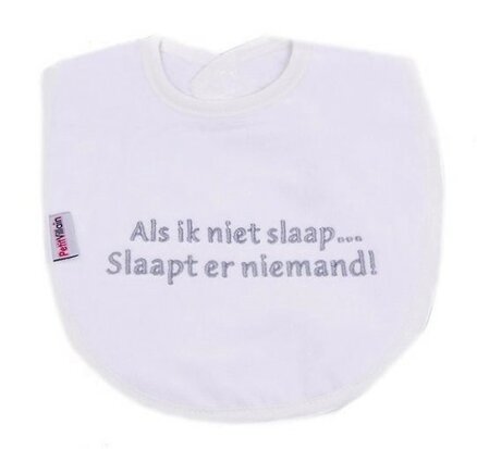 [306063] SLABBETJE, Als ik niet slaap, wit/grijs, Als ik niet slaap ... Slaapt er niemand!, uni, velcrosl, badstof, 25x34cm,1 stuk