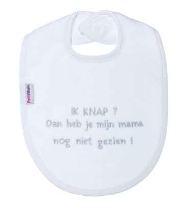 [306073] PetitVillain | Slabbetje Ik Knap Dan Heb je Mijn Mama Nog Niet Gezien Badstof Wit/Grijs 25x34cm