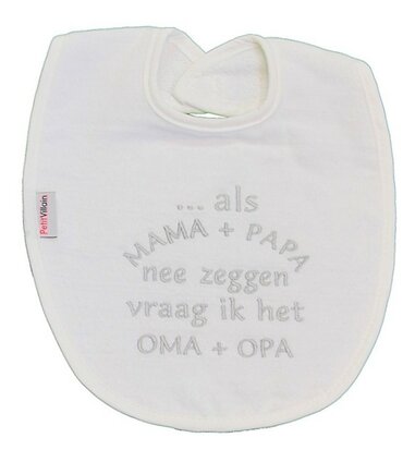 [306077] PetitVillain | Slabbetje Als Mama en Papa Nee Zeggen Badstof Wit/Grijs 25x34cm