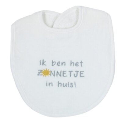 [355594] PetitVillain | Slabbetje Ik Ben Het Zonnetje in Huis Badstof Wit/Grijs 25x34cm