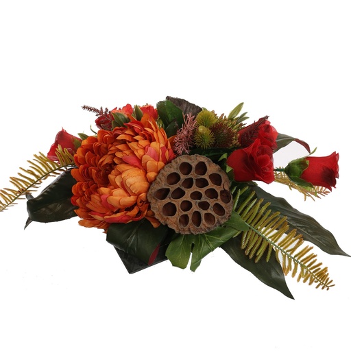 [521513] Jasaco | Grafstuk Rose Mum Arr in Plastic Square Pot Orange 45x18cm