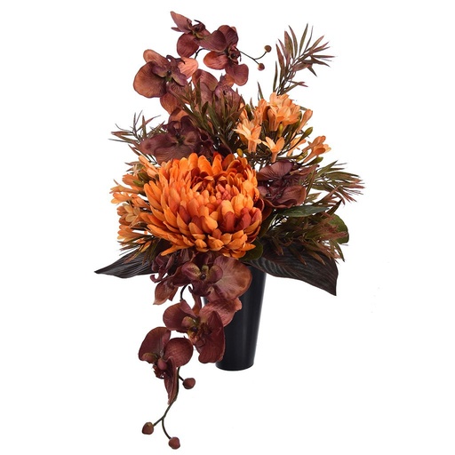 [521518] Jasaco | Grafstuk Orchid Mum in Vase Orange 50cm