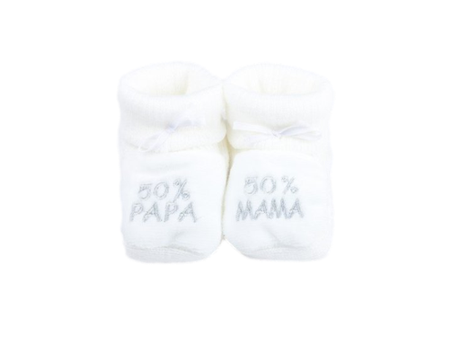 [306104] KOUSEN, 50% papa en 50% mama, one size, wit/grijs, boys/girls, uni/print tekst: met omslag, 1 paar, met omslag