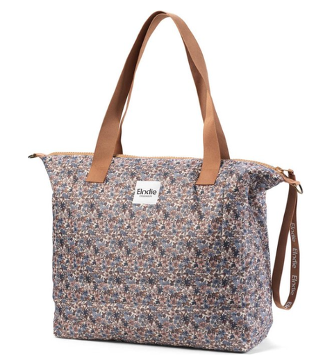 [473697] VERZORGINGSTAS, soft shell, blue garden, bloemenmotief, met luiermat, schouderriem