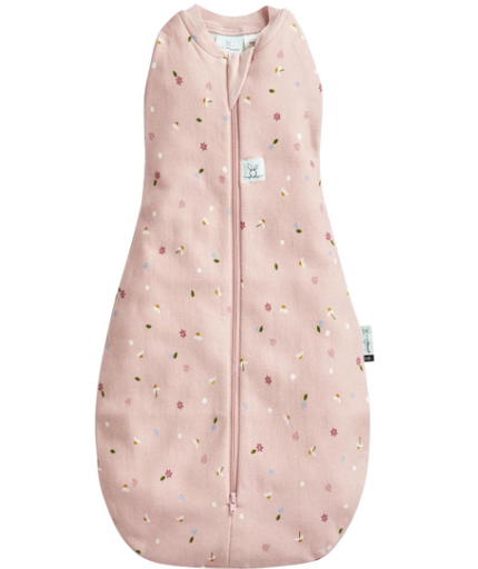 [475728] SLAAPZAK, 70cm, ZM, 2.5TOG, daisies roze, Cocoon Swaddle Bag, Warm Pouch, bladeren, bio katoen