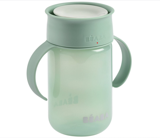 [484650] DRINKBEKER, 340 ml, 360° leerbeker, sage green, groen, uni, PP, handvatten, deksel
