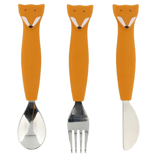 [485557] Trixie | Bestek Mr. Fox Lepel/Vork/Mes Siliconen Oranje 3-delig