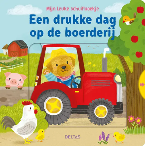 [426001] BOEK, mijn leuke schuifboekje - drukke dag op boerderij, traktor