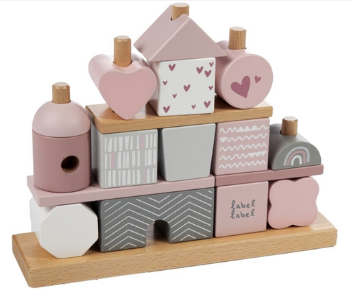 [524424] Label Label | Blokken Stacking Blocks House Hout Pink 