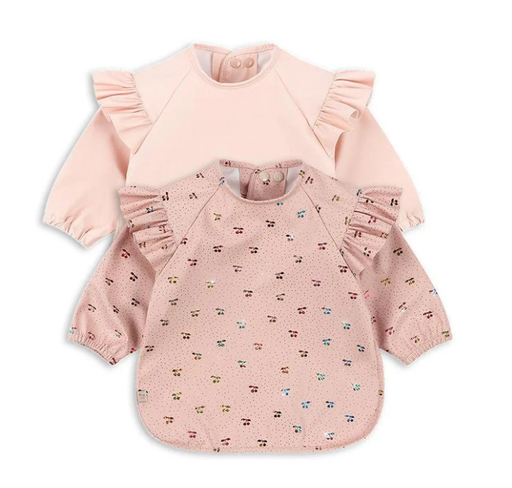 [524611] Konges Slojd | Slabbetje Dinner Bib With Sleeves Fairy Cherry/Cameo Rose 6-12M 2pack