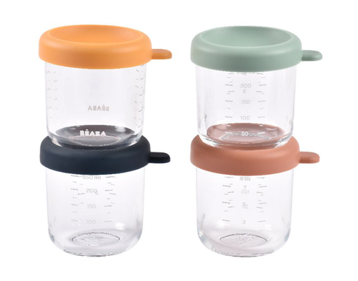 [484642] Beaba | Bewaarpotje Sunrise Glas/Siliconen Color Mix 250ml 4-pack