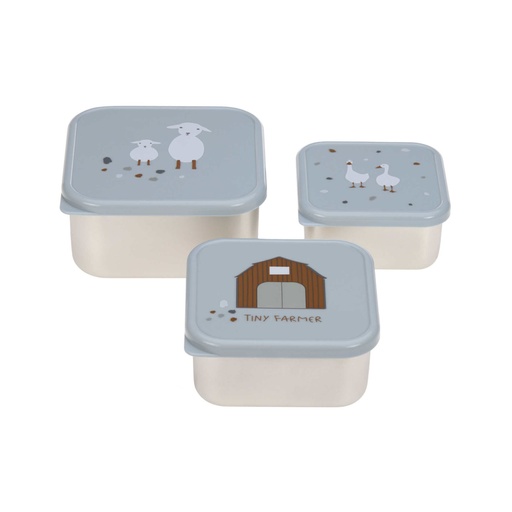 [527784] Laessig | Bewaarpotje Tiny Farmer Snackbox Stainless Steel  Blue 3-pack