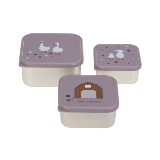 [527785] Laessig | Bewaarpotje Snackbox Stainless Steel Tiny Farmer Lilac 3-pack