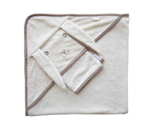 [530984] Pericles | Badcape + Washandje Rabbit Wit/Bruin 80x80cm