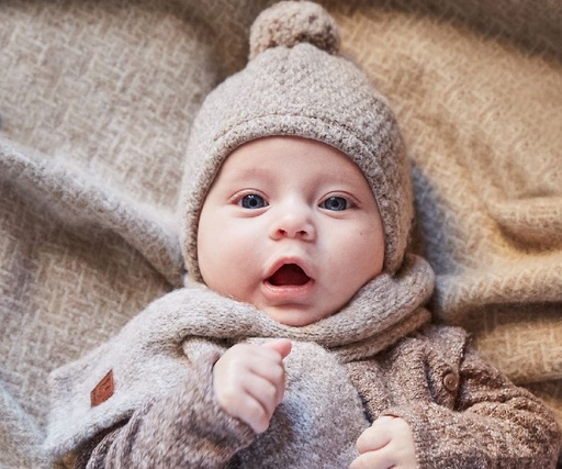 Maximo |  BABY-knitted hat, sewed braunmeliert