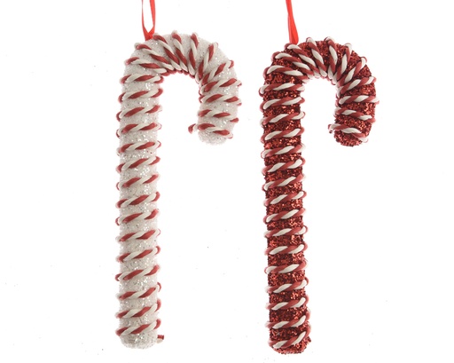 [366732]  HANGFIGUUR, zuurstok, 3 x 8 x 20.5 cm, wit/rood, strepenprint, foam, ruw, mat/glitter, 2 kleuren, 1 stuk(s