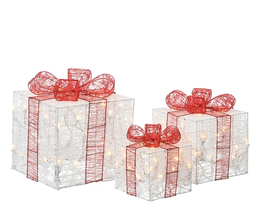 [246262] VERLICHTING, cadeaudozen met rode strik, 15 cm (14L) - 20 cm (20L) - 25 cm (30L), led: warm wit, indoor, 1.5 m snoer, IP20